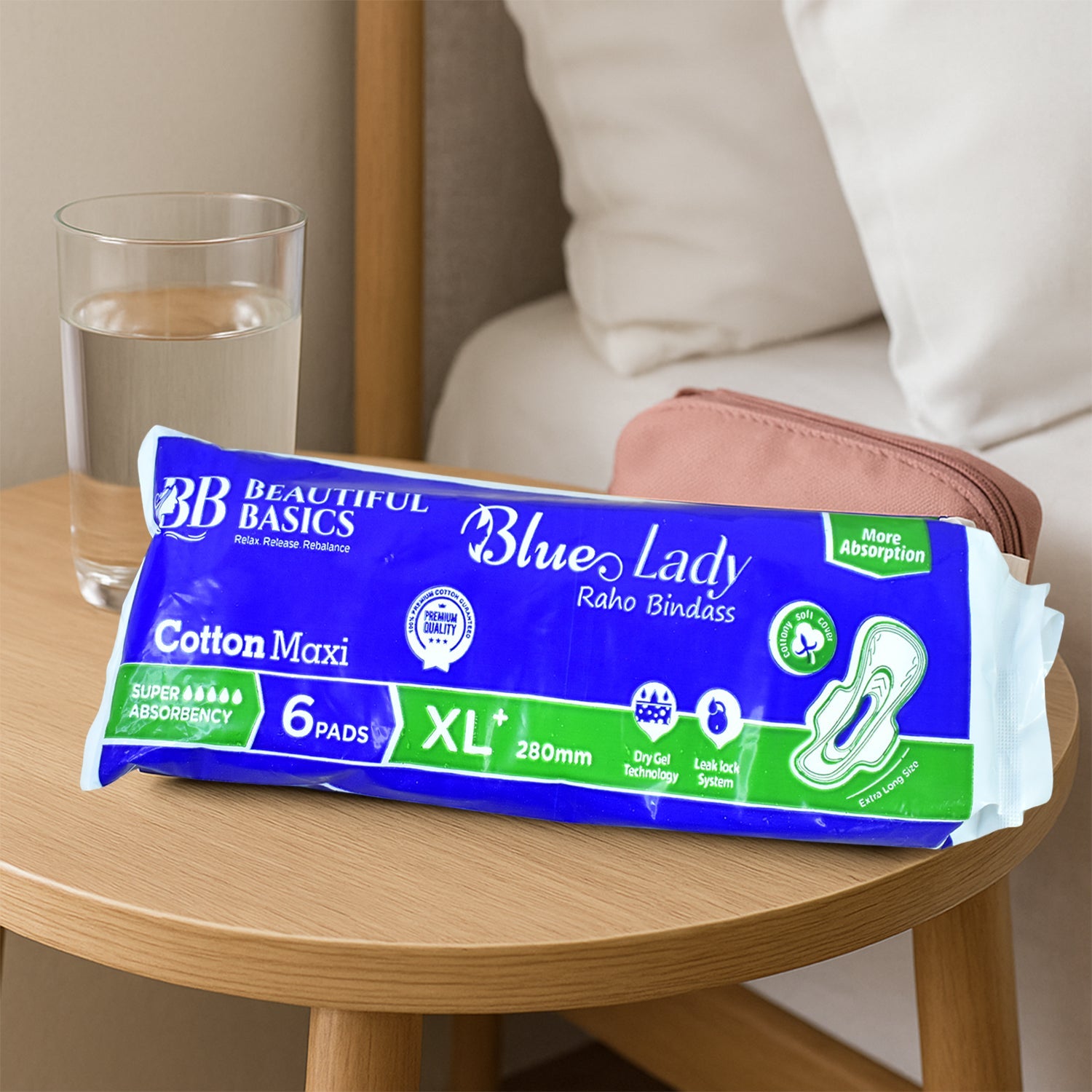 Beautiful Basics Blue Lady Sanitary Pads XL 280mm (6 Pc) Beautiful Basics Blue Lady Sanitary Pads XL 280mm (6 Pc)